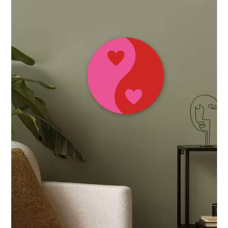 Minimalistisch - Rood - Roze - Hartjes Wandcirkel kunststof plaat 5mm dik klein -sfeer3