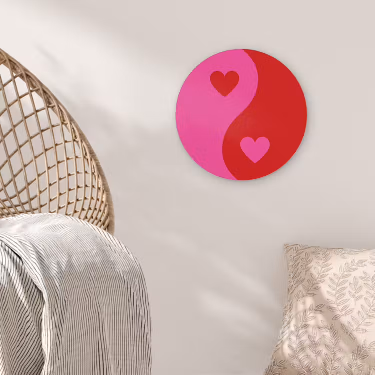 Minimalistisch - Rood - Roze - Hartjes Wandcirkel kunststof plaat 5mm dik klein -sfeer5