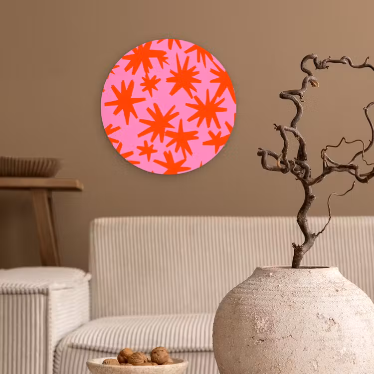 Modern - Sterren - Roze Wandcirkel kunststof plaat 5mm dik klein 188 -sfeer1
