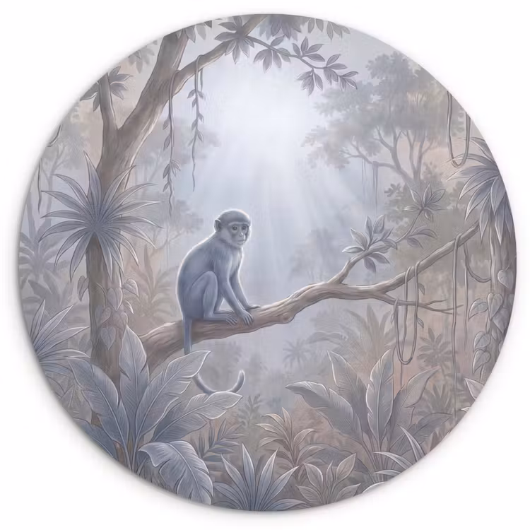 Aap - Boom - Jungle - Natuur - Grijs Wandcirkel kunststof plaat 5mm dik klein -3d