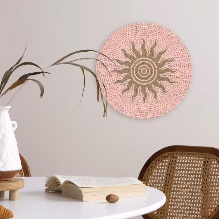Mozaïek - Zon - Patroon - Klassiek - Roze Wandcirkel kunststof plaat 5mm dik klein -sfeer4