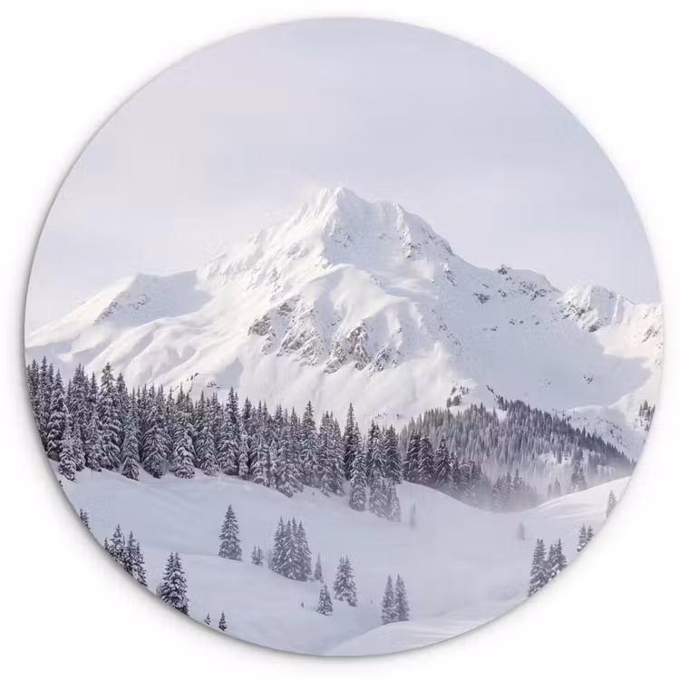Berg - Sneeuw - Winter - Natuur - Wit Wandcirkel kunststof plaat 5mm dik klein -3d