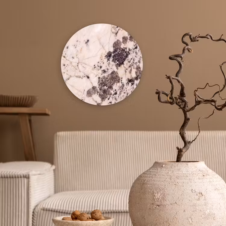 Natuursteen - Patroon - Abstract - Beige - Grijs Wandcirkel kunststof plaat 5mm dik klein -sfeer1