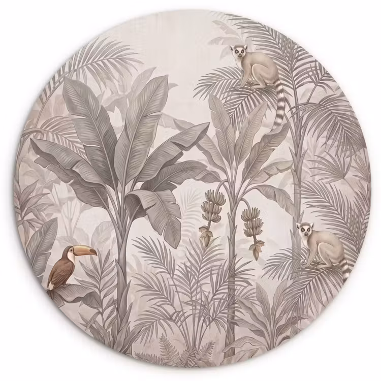 Natuur - Jungle - Ringstaartmaki - Bruin Wandcirkel kunststof plaat 5mm dik klein -3d