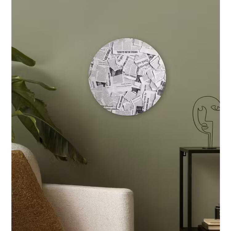 Krant - Versnipperd - Textuur - Zwart-wit - Abstract Wandcirkel kunststof plaat 5mm dik klein -sfeer3