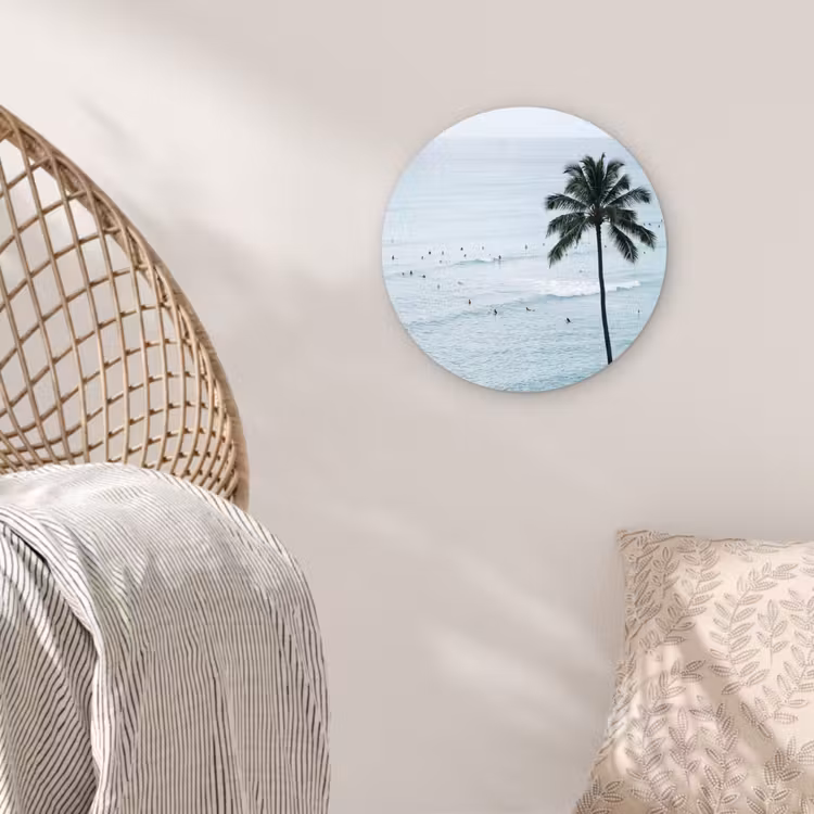 Oceaan - Palmbomen - Surfers Wandcirkel kunststof plaat 5mm dik klein -sfeer5