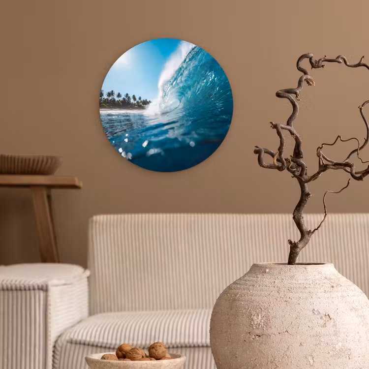 Oceaan - Golf - Strand - Natuur - Blauw Wandcirkel kunststof plaat 5mm dik klein -sfeer1