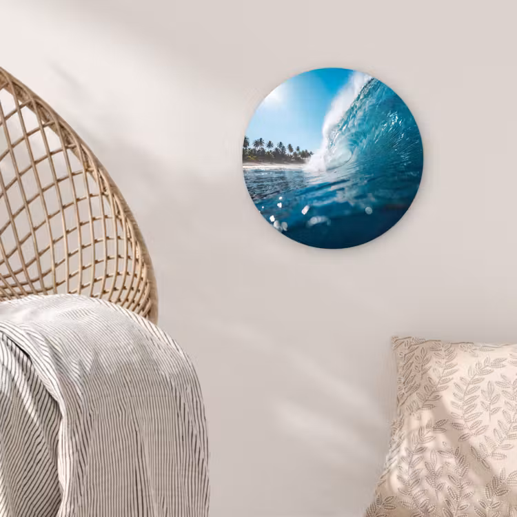 Oceaan - Golf - Strand - Natuur - Blauw Wandcirkel kunststof plaat 5mm dik klein -sfeer5