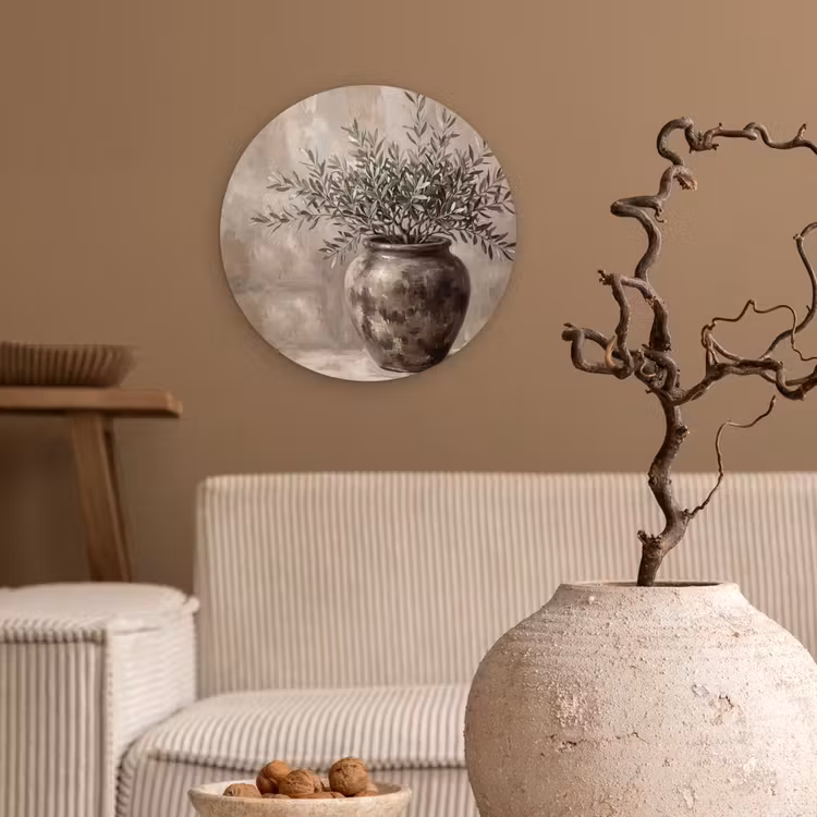 Olijfplant - Aardenpot - Abstract - Beige Wandcirkel kunststof plaat 5mm dik klein -sfeer1