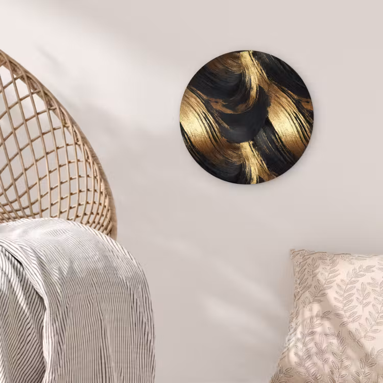 Verfstreken - Abstract - Goud - Zwart Wandcirkel kunststof plaat 5mm dik klein 188 -sfeer5