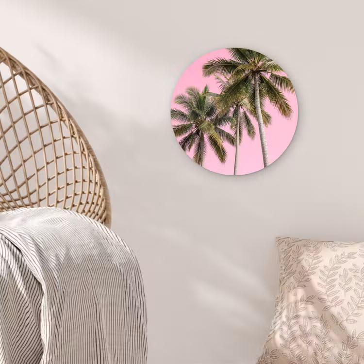 Palmboom - Tropisch - Pink Wandcirkel kunststof plaat 5mm dik klein -sfeer5