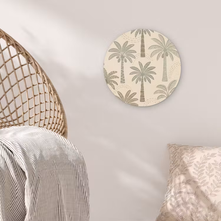 Palmbomen - Patroon - Tropisch - Beige Wandcirkel kunststof plaat 5mm dik klein -sfeer5