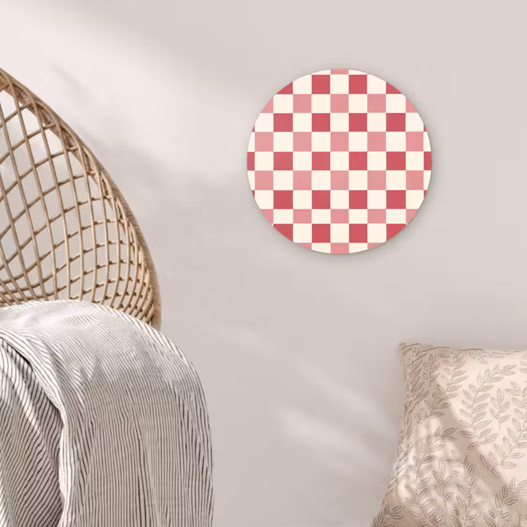 Patroon - Schaak - Roze Wandcirkel kunststof plaat 5mm dik klein 188 -sfeer5