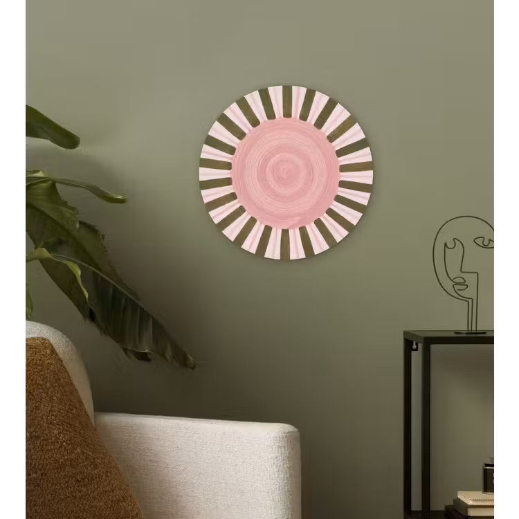Patroon - Cirkel - Stralen - Abstract - Roze Wandcirkel kunststof plaat 5mm dik klein -sfeer3