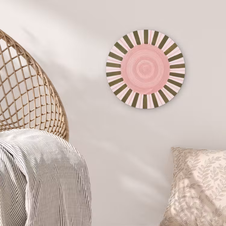 Patroon - Cirkel - Stralen - Abstract - Roze Wandcirkel kunststof plaat 5mm dik klein -sfeer5