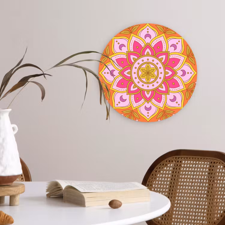 Patroon - Bloemmotief - Decoratie - Abstract - Roze Wandcirkel kunststof plaat 5mm dik klein -sfeer4