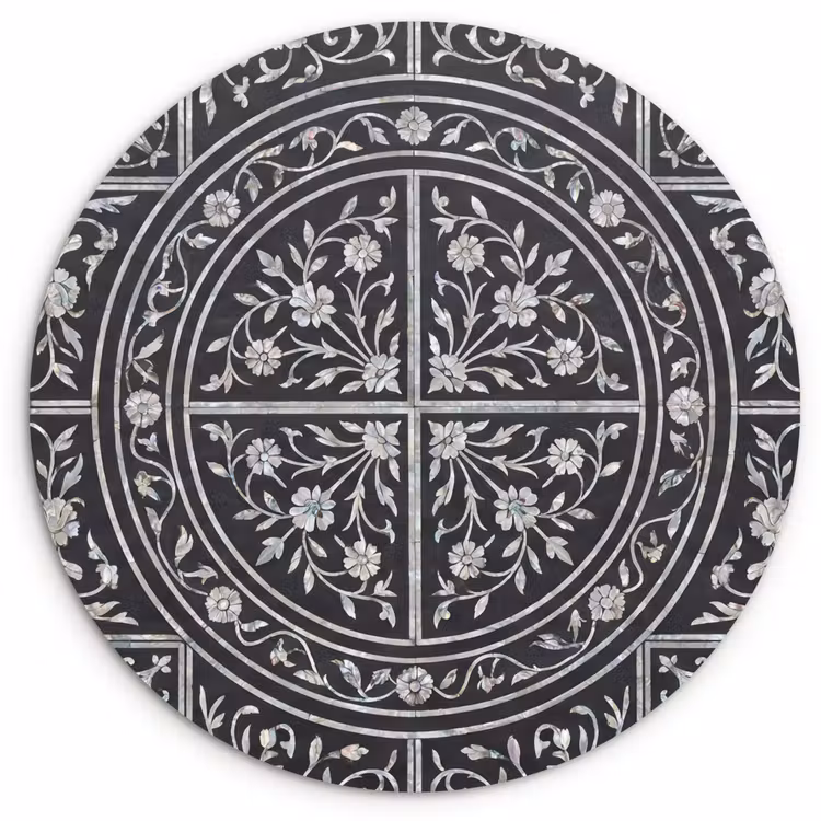 Patroon - Bloemmotief - Decoratie - Klassiek - Zwart Wandcirkel kunststof plaat 5mm dik klein -3d
