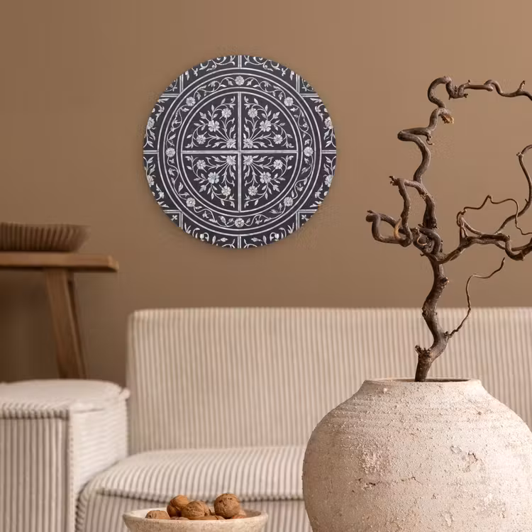 Patroon - Bloemmotief - Decoratie - Klassiek - Zwart Wandcirkel kunststof plaat 5mm dik klein -sfeer1