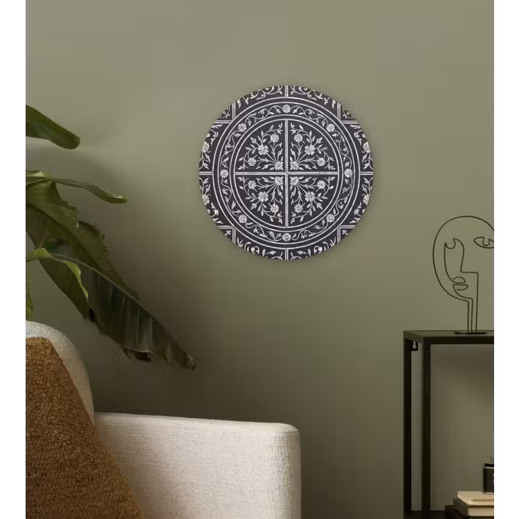 Patroon - Bloemmotief - Decoratie - Klassiek - Zwart Wandcirkel kunststof plaat 5mm dik klein -sfeer3