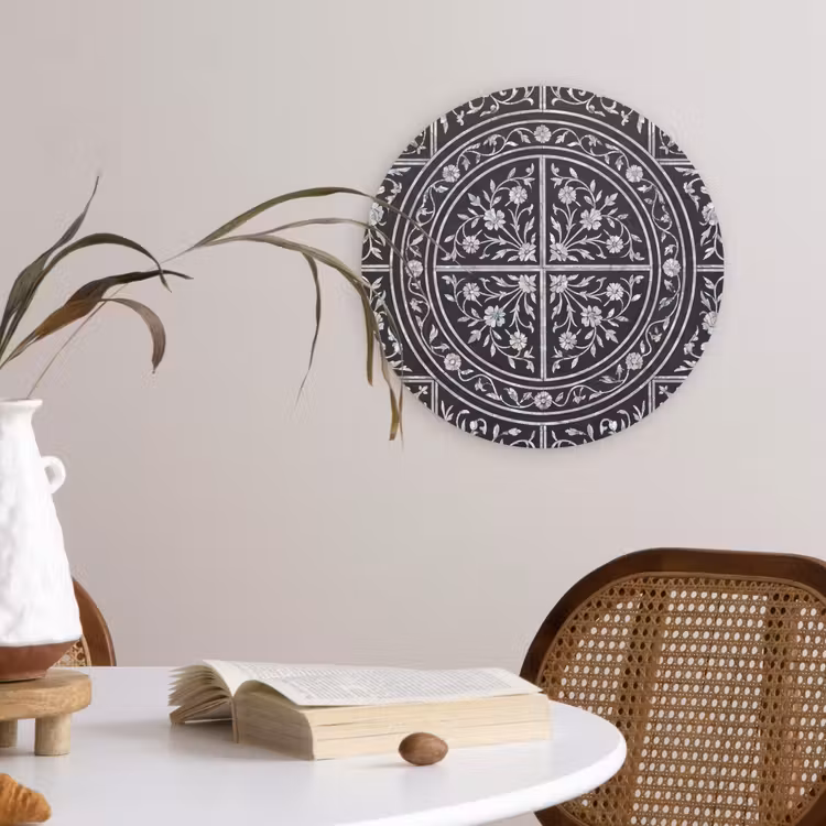 Patroon - Bloemmotief - Decoratie - Klassiek - Zwart Wandcirkel kunststof plaat 5mm dik klein -sfeer4