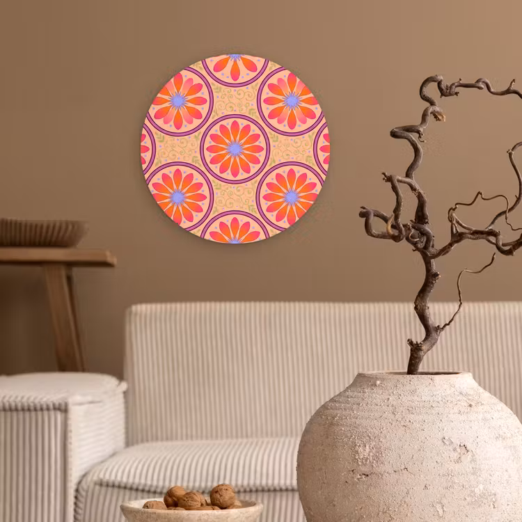 Patroon - Bloemen - Decoratief - Kleurrijk - Modern Wandcirkel kunststof plaat 5mm dik klein -sfeer1