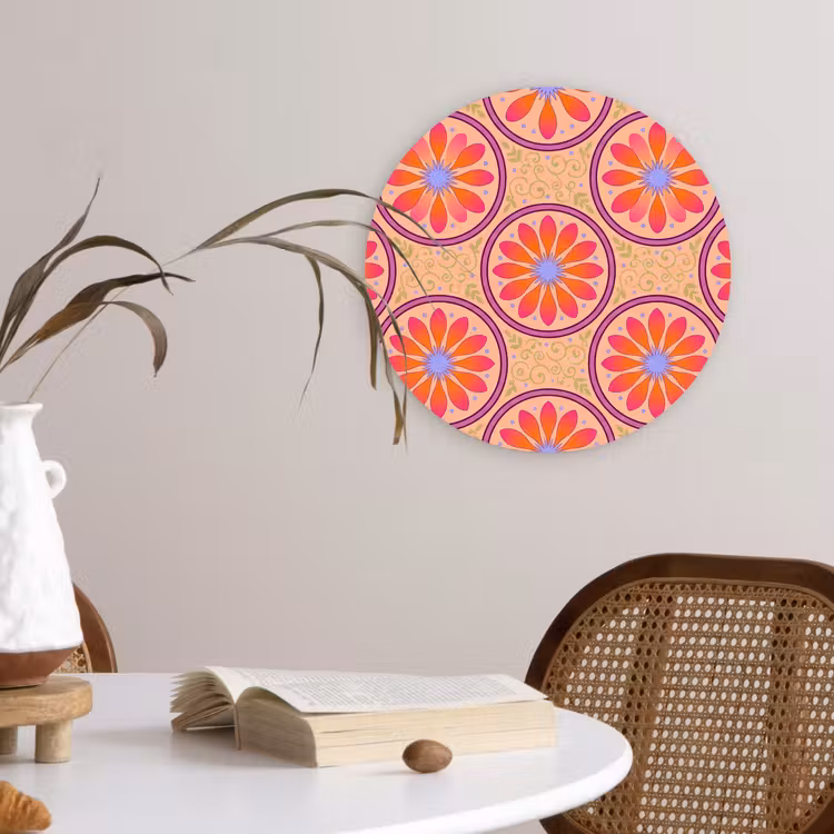 Patroon - Bloemen - Decoratief - Kleurrijk - Modern Wandcirkel kunststof plaat 5mm dik klein -sfeer4