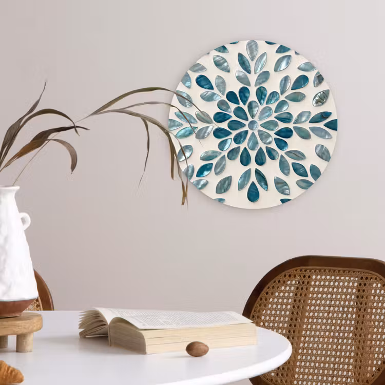 Patroon - Bladeren - Abstract - Modern - Turquoise Wandcirkel kunststof plaat 5mm dik klein -sfeer4