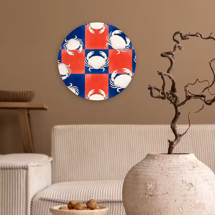 Patroon - Zeeleven - Rood - Blauw - Abstract Wandcirkel kunststof plaat 5mm dik klein -sfeer1