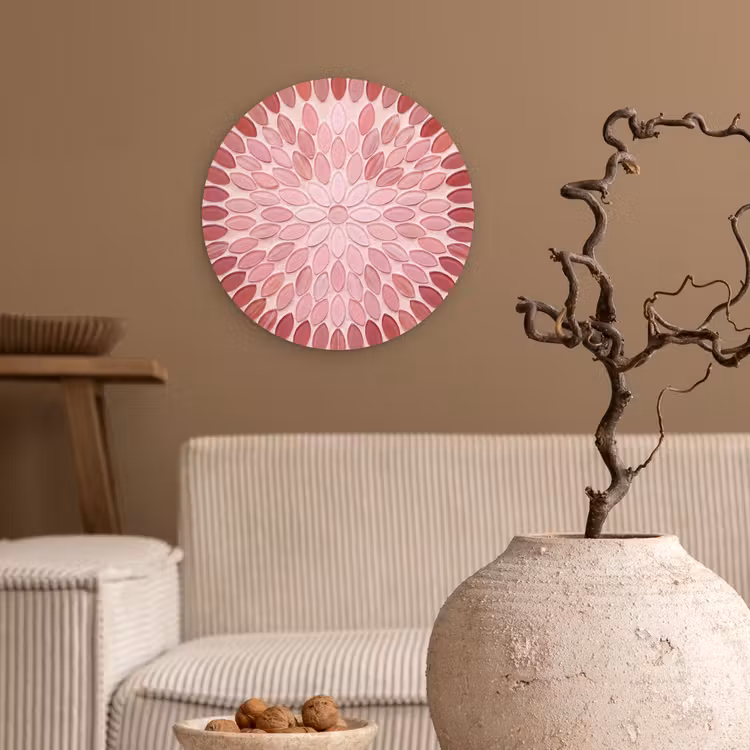 Patroon - Mozaïek - Ovaal - Abstract - Roze Wandcirkel kunststof plaat 5mm dik klein -sfeer1