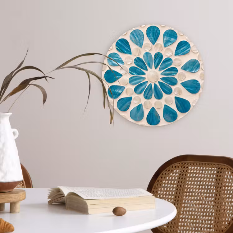 Patroon - Mozaïek - Schelpen - Abstract - Turquoise Wandcirkel kunststof plaat 5mm dik klein -sfeer4