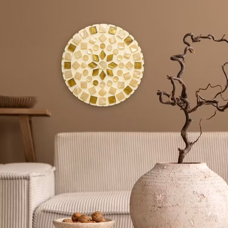 Patroon - Vormen - Mozaïek - Abstract - Goud Wandcirkel kunststof plaat 5mm dik klein -sfeer1