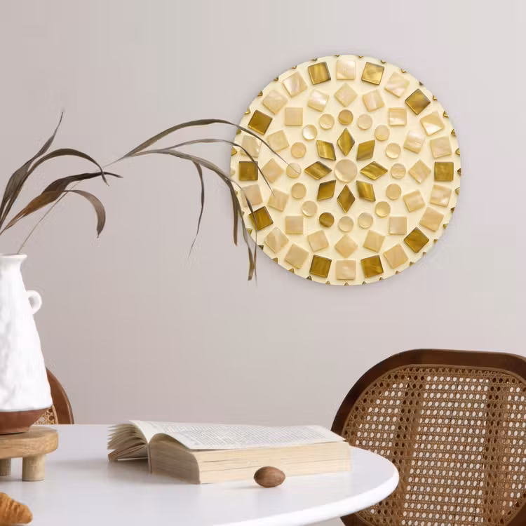 Patroon - Vormen - Mozaïek - Abstract - Goud Wandcirkel kunststof plaat 5mm dik klein -sfeer4