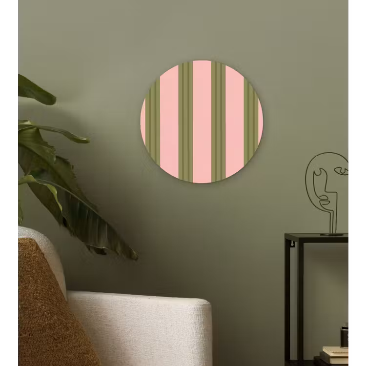 Patroon - Strepen - Abstract - Roze - Groen Wandcirkel kunststof plaat 5mm dik klein -sfeer3
