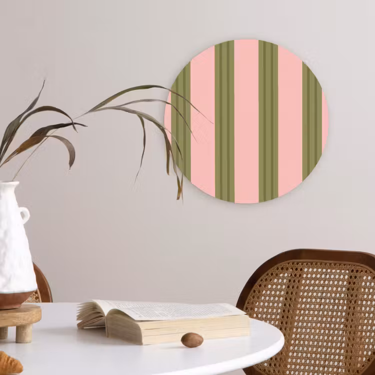 Patroon - Strepen - Abstract - Roze - Groen Wandcirkel kunststof plaat 5mm dik klein -sfeer4