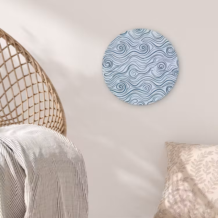 Patroon - Golven - Abstract - Modern - Blauw Wandcirkel kunststof plaat 5mm dik klein -sfeer5