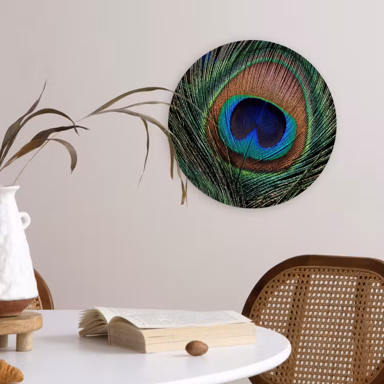 Pauwenveren - Klassiek - Groen Wandcirkel kunststof plaat 5mm dik klein -sfeer4