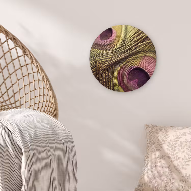 Pauw - Veren - Paars - Groen Wandcirkel kunststof plaat 5mm dik klein -sfeer5