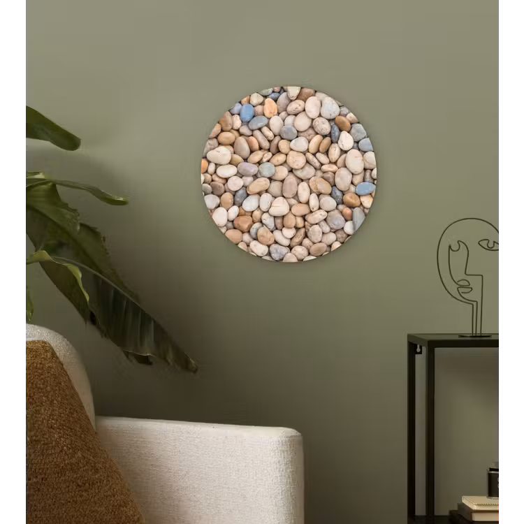 Kiezelstenen - Natuur - Textuur - Beige - Grijs Wandcirkel kunststof plaat 5mm dik klein -sfeer3