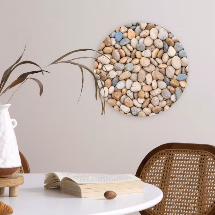 Kiezelstenen - Natuur - Textuur - Beige - Grijs Wandcirkel kunststof plaat 5mm dik klein -sfeer4