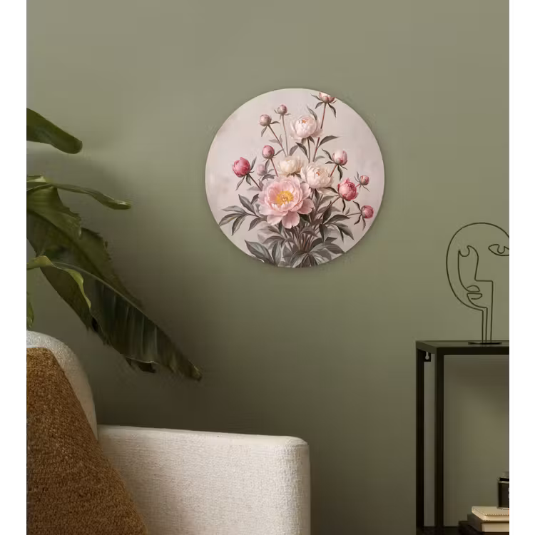 Pioenrozen - Boeket - Roze Wandcirkel kunststof plaat 5mm dik klein -sfeer3