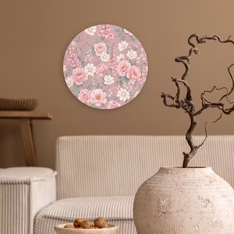Pioenrozen - Vingerhoedskruid - Pink Wandcirkel kunststof plaat 5mm dik klein -sfeer1