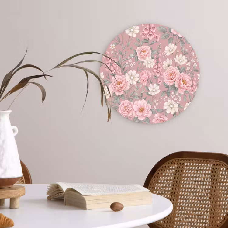 Pioenrozen - Vingerhoedskruid - Pink Wandcirkel kunststof plaat 5mm dik klein -sfeer4