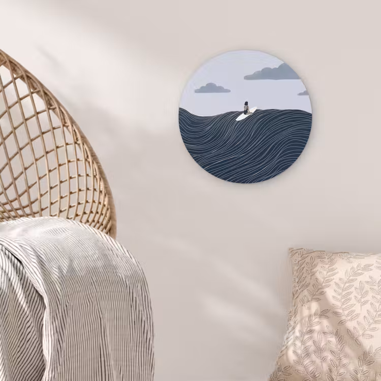 Persoon - Surfen - Oceaan - Natuur - Modern Wandcirkel kunststof plaat 5mm dik klein -sfeer5