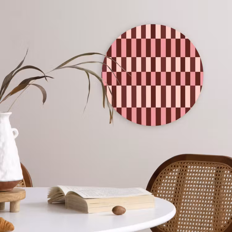 Roze - Rood - Blokjes Wandcirkel kunststof plaat 5mm dik klein 188 -sfeer4