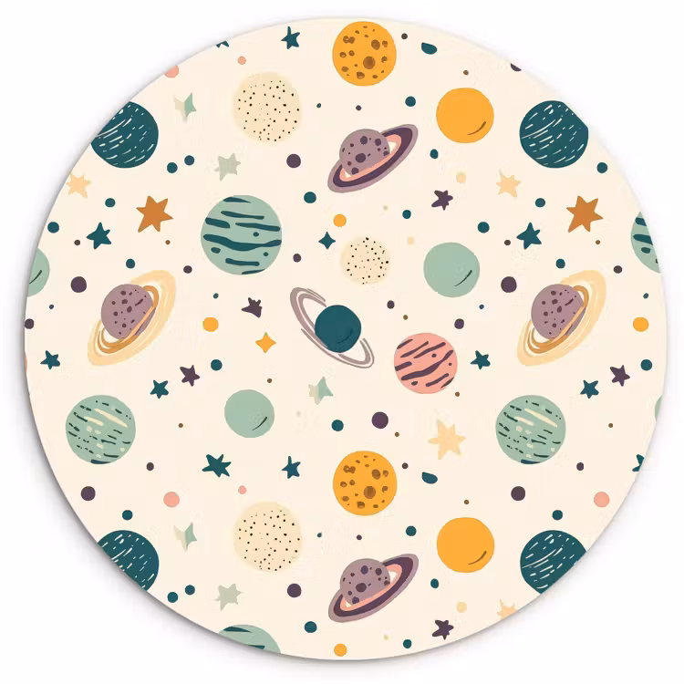 Planeten - Retro - Kleurrijk Wandcirkel kunststof plaat 5mm dik klein 188 -3d