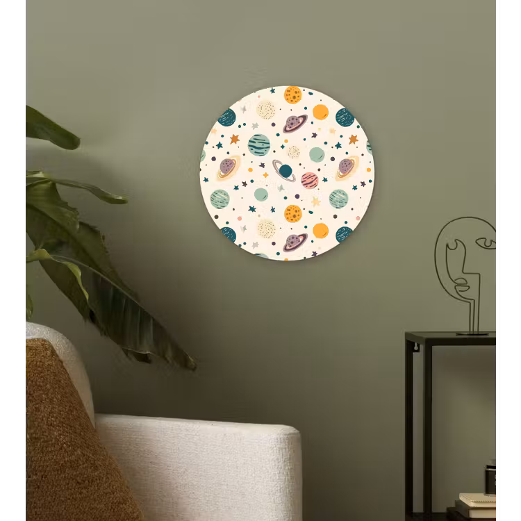 Planeten - Retro - Kleurrijk Wandcirkel kunststof plaat 5mm dik klein 188 -sfeer3