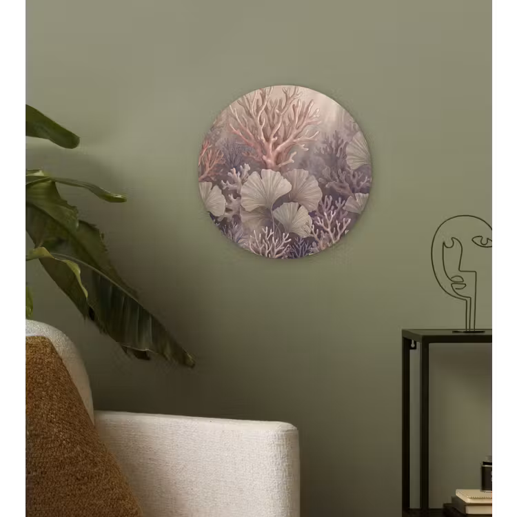 Plant - Bladeren - Zee - Illustratie - Groen Wandcirkel kunststof plaat 5mm dik klein -sfeer3
