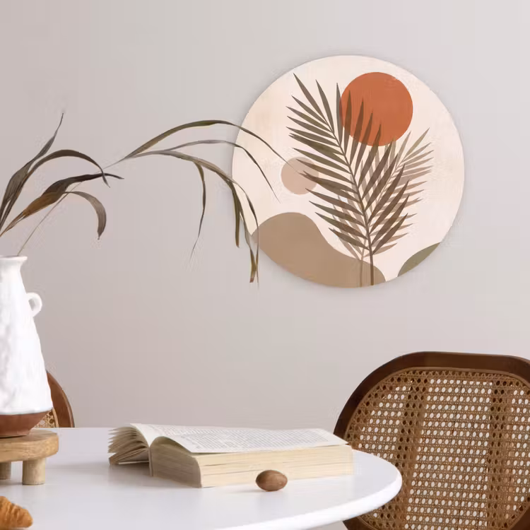 Planten - Bladeren - Abstract - Modern - Beige Wandcirkel kunststof plaat 5mm dik klein -sfeer4