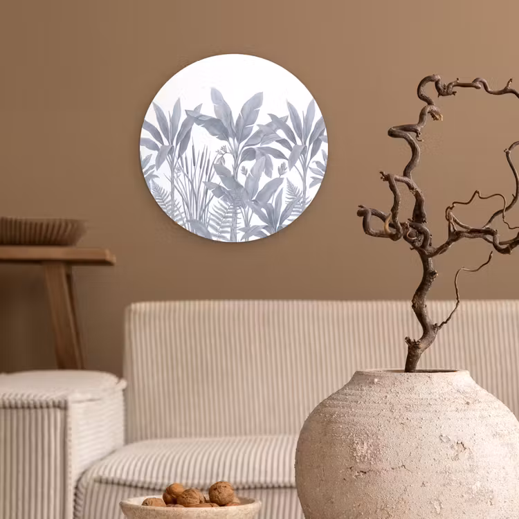Planten - Bladeren - Natuur - Grijs Wandcirkel kunststof plaat 5mm dik klein -sfeer1
