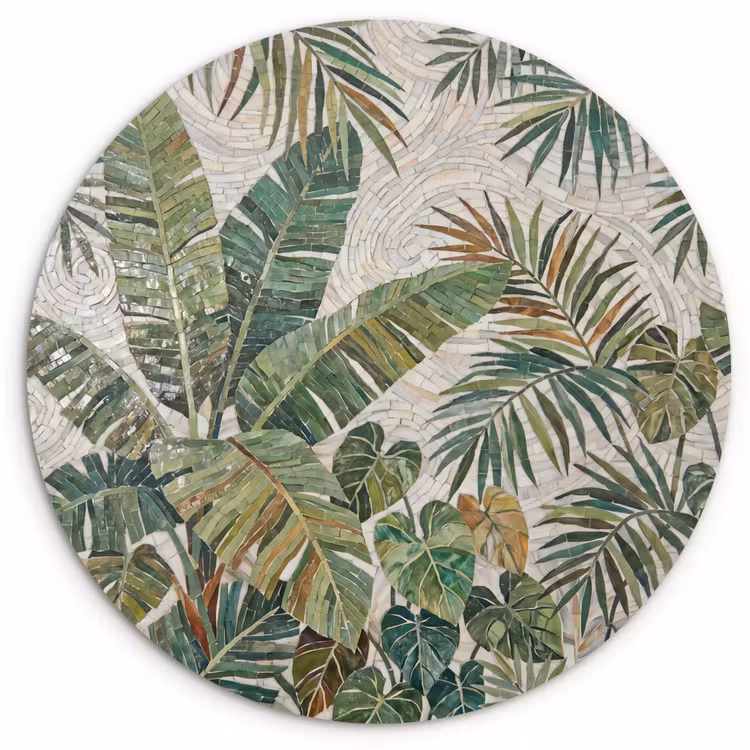 Planten - Tropisch - Mozaïek - Natuur - Groen Wandcirkel kunststof plaat 5mm dik klein -3d